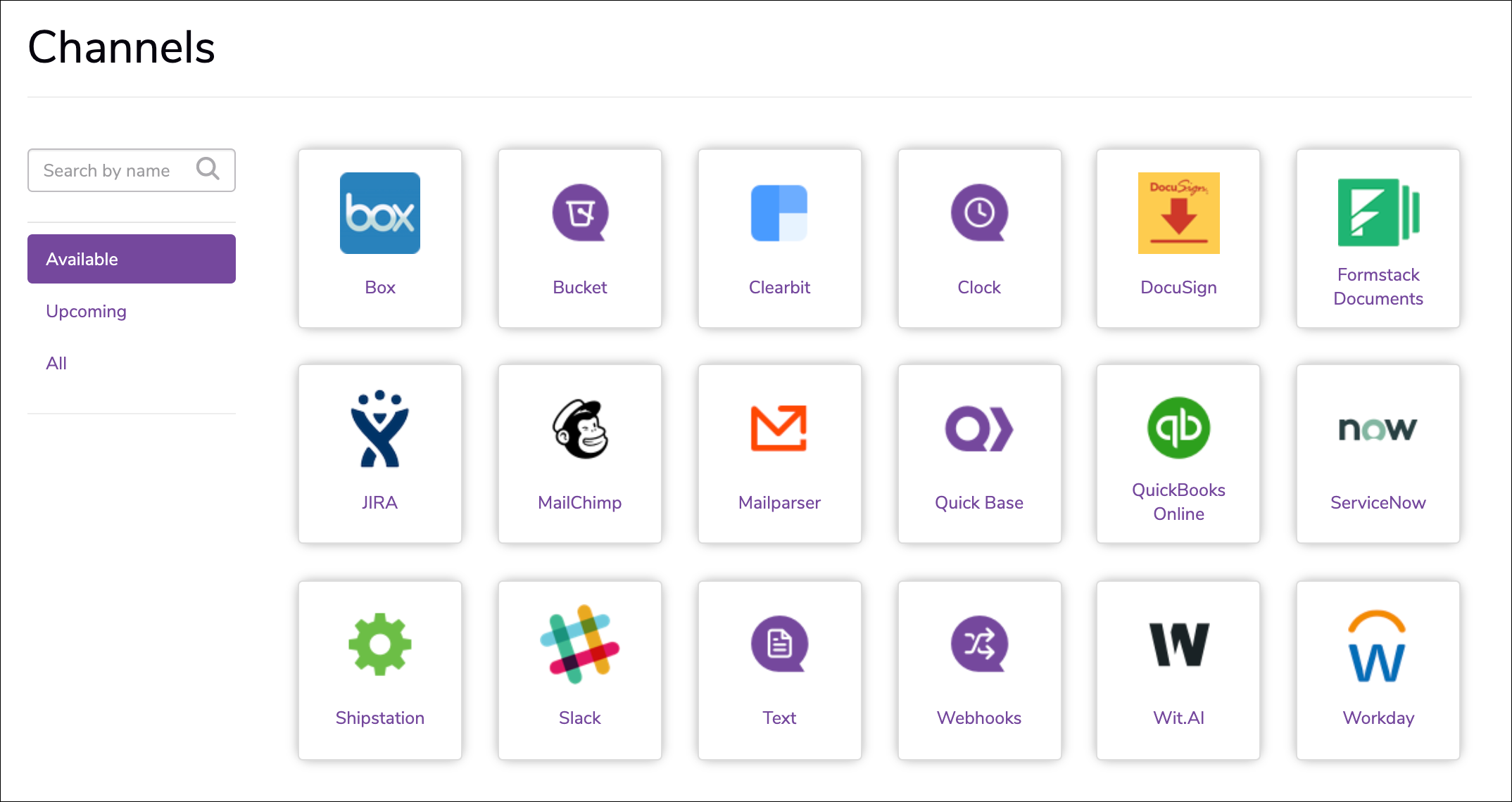 page with logos of integration channels.