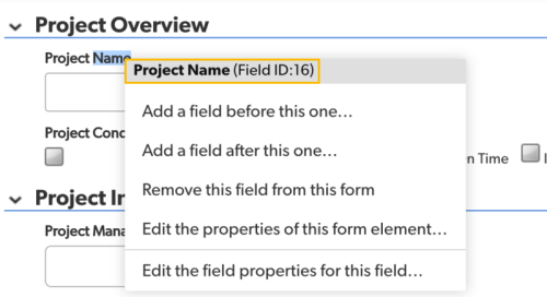 Field ID number displayed on right-click