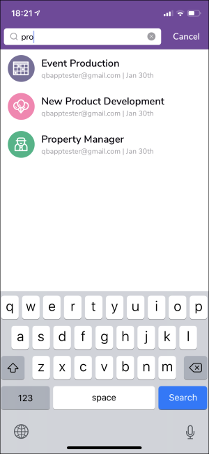 mobile my apps screen with search