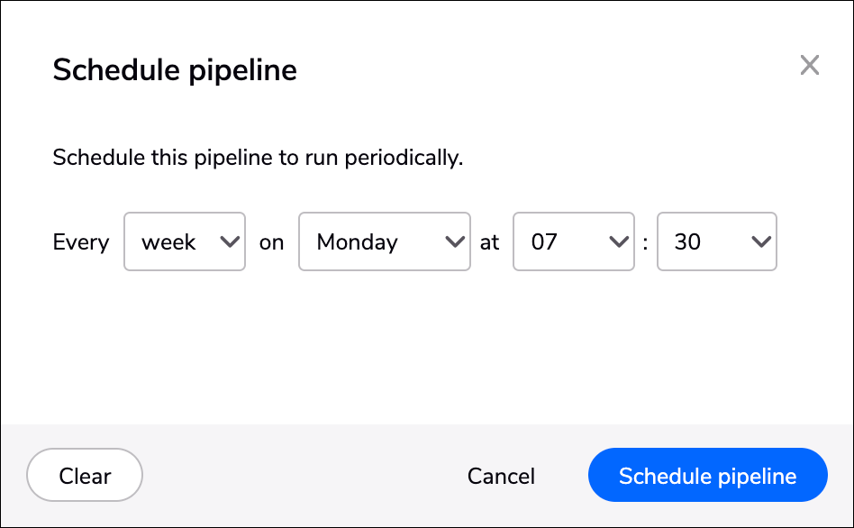 dialog box to schedule pipelines.