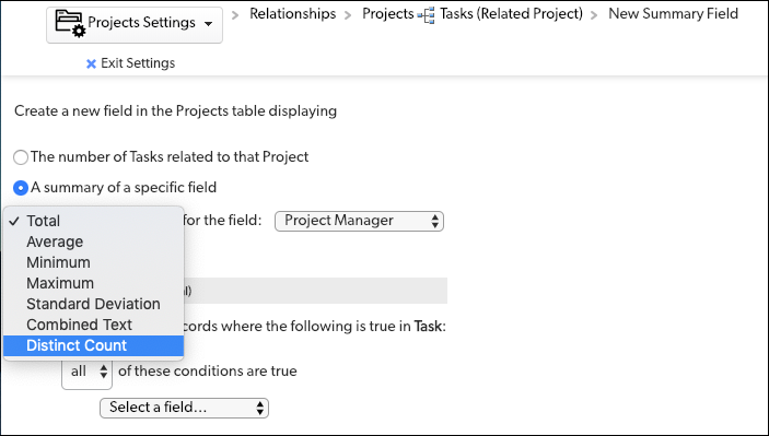 creating a distinct count summary field
